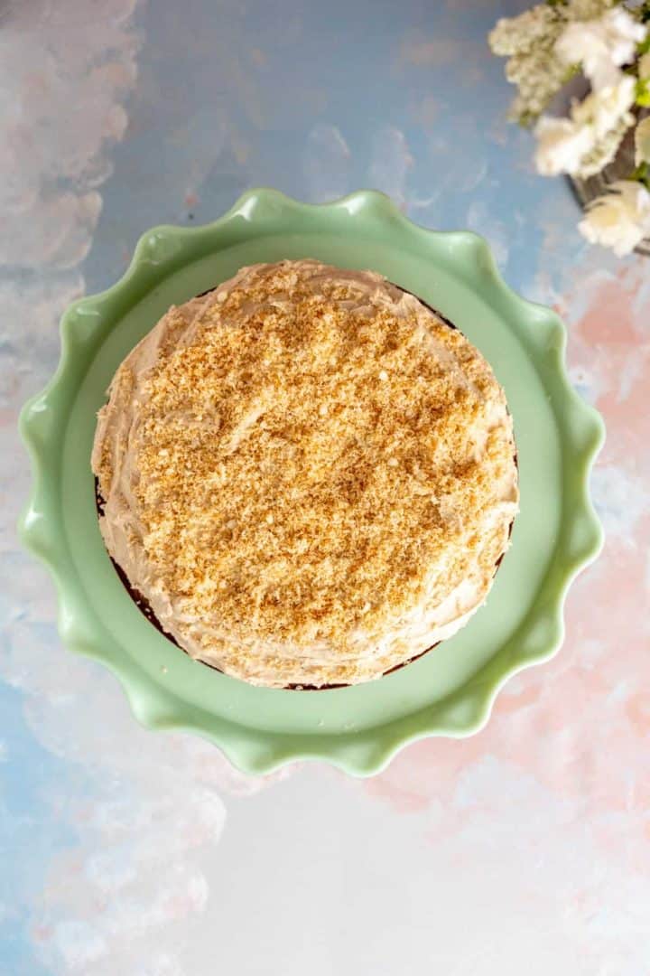 Over the head shot of the Coconut Coffee Cake.