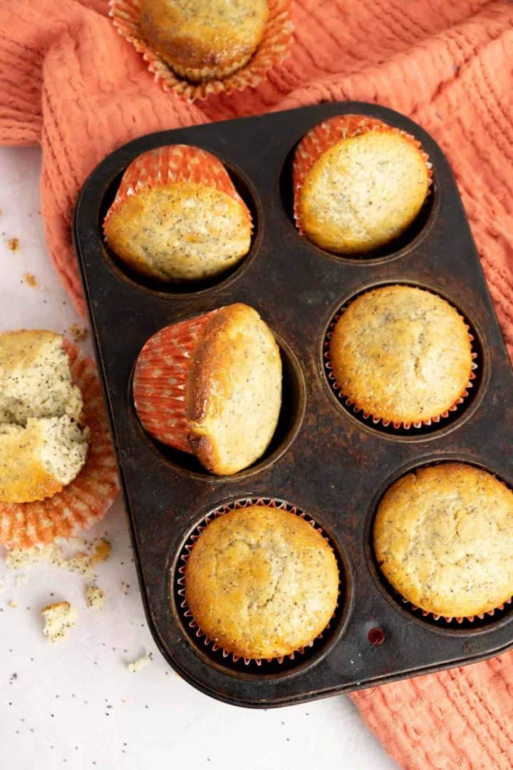 Close up shot of the lemon poppy seed muffins.