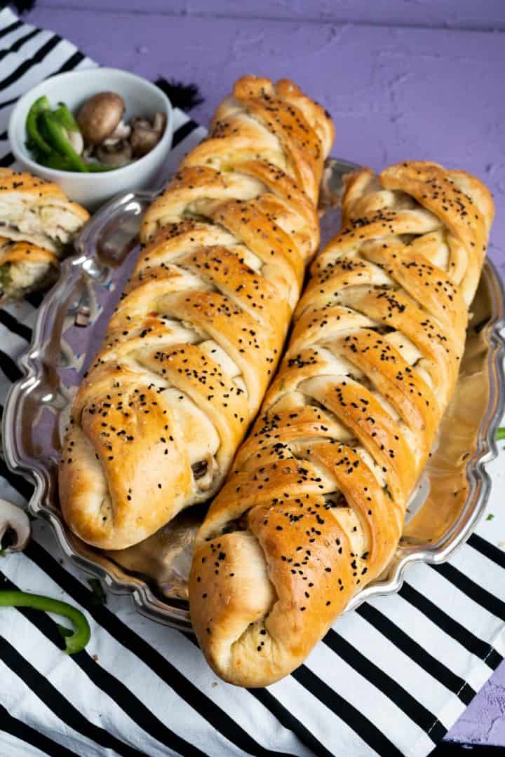 chicken bread on the silver tray.