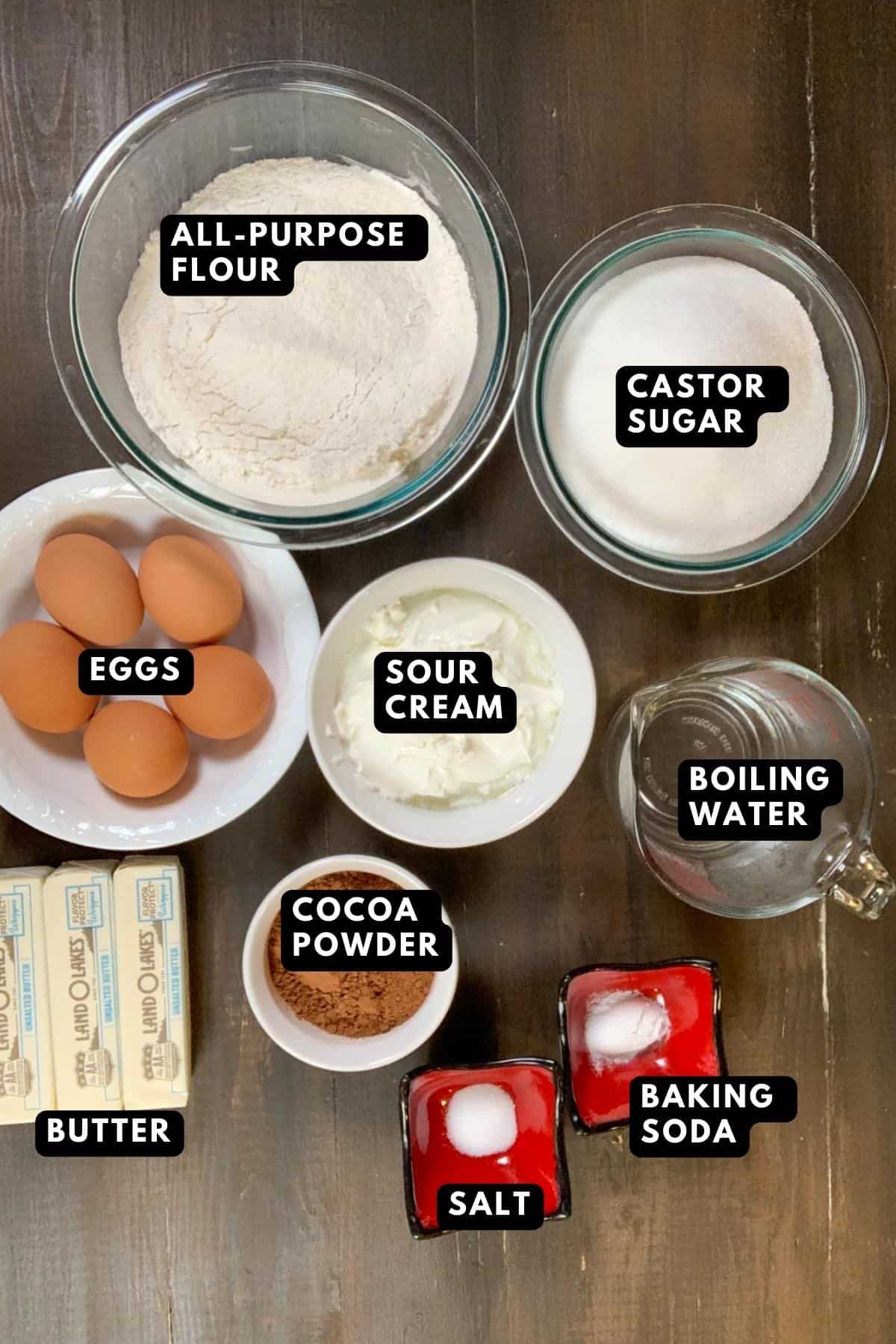 ingredients list for chocolate sour cream pound cake.