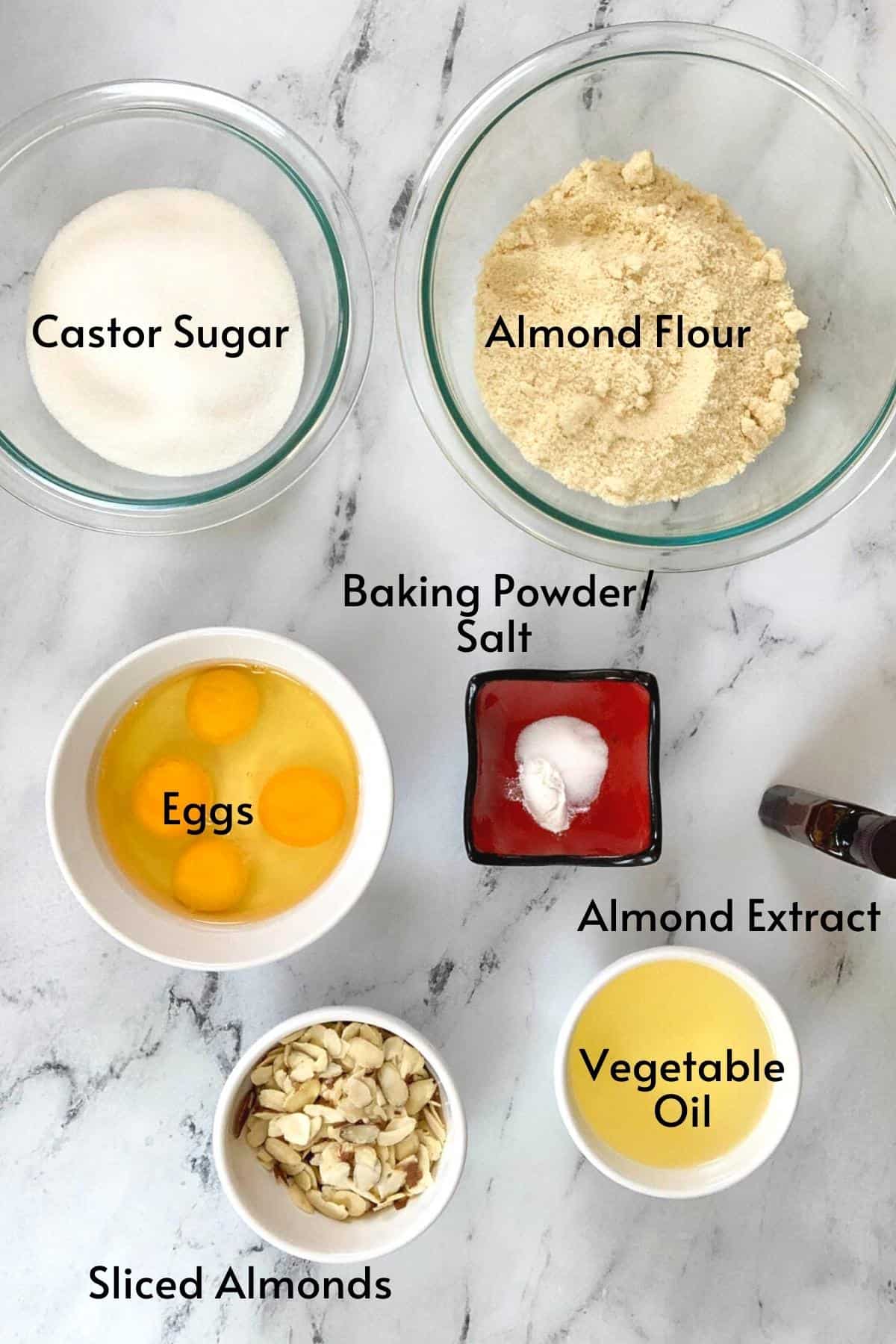 Ingredients list for italian almond cake.