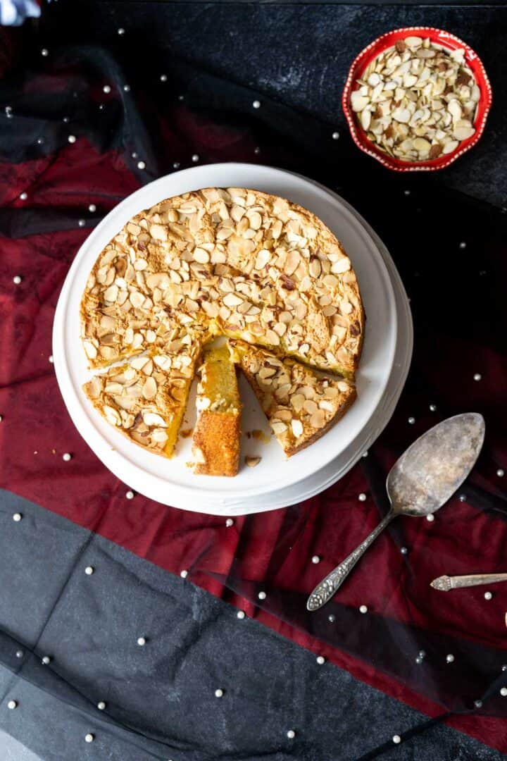 over the head shot of the italian almond cake.