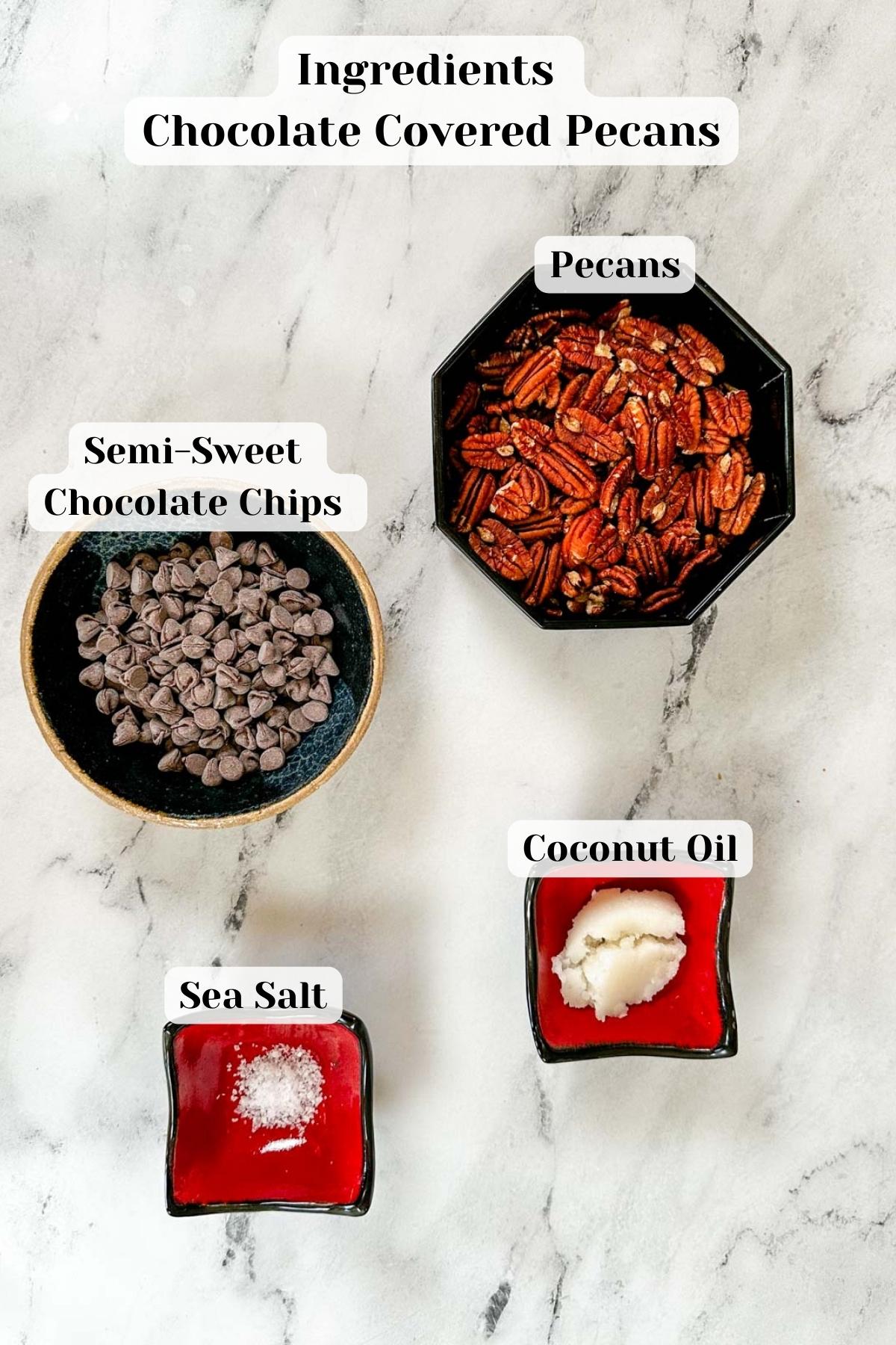 ingredients list for chocolate covered pecans.