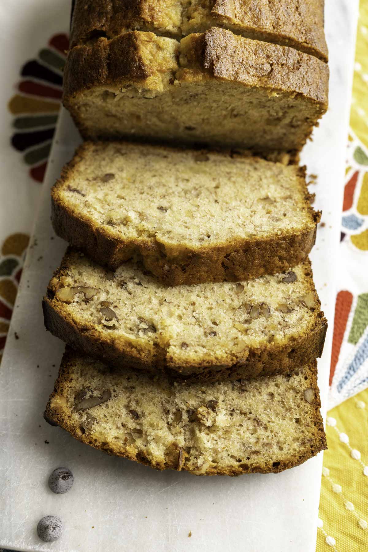 Banana bread slices showcasing the texture and crumb of the bread.