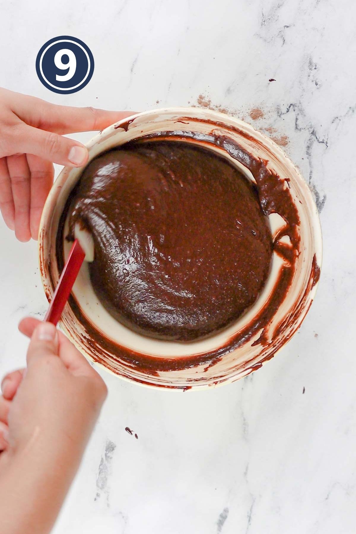 Brownie batter in the bowl.