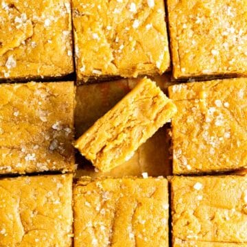 overhead shot of pieces of peanut butter fudge.