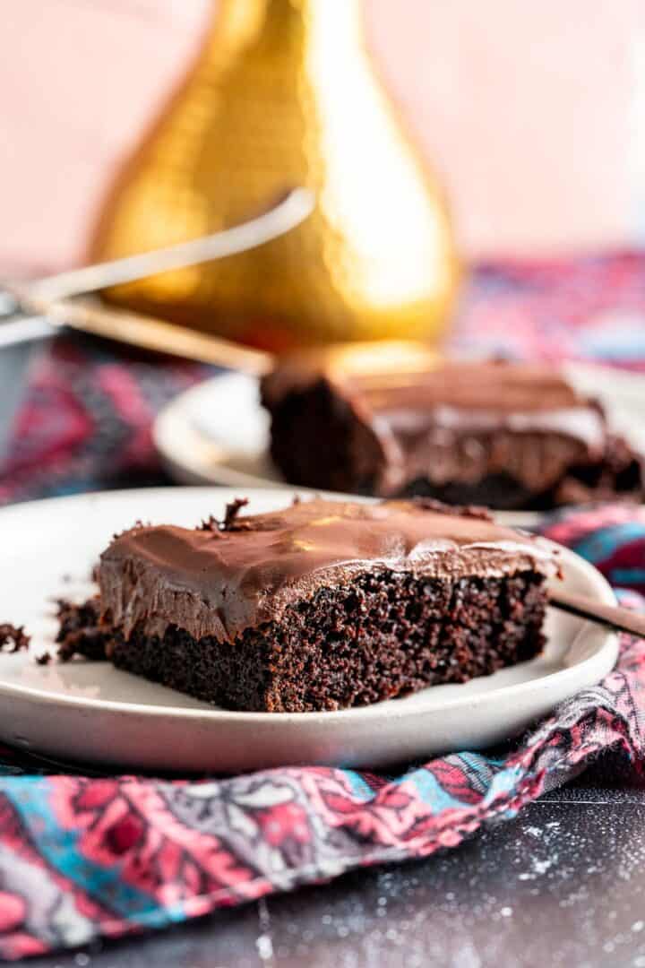 close shot showing the texture of the chocolate mayonnaise cake.