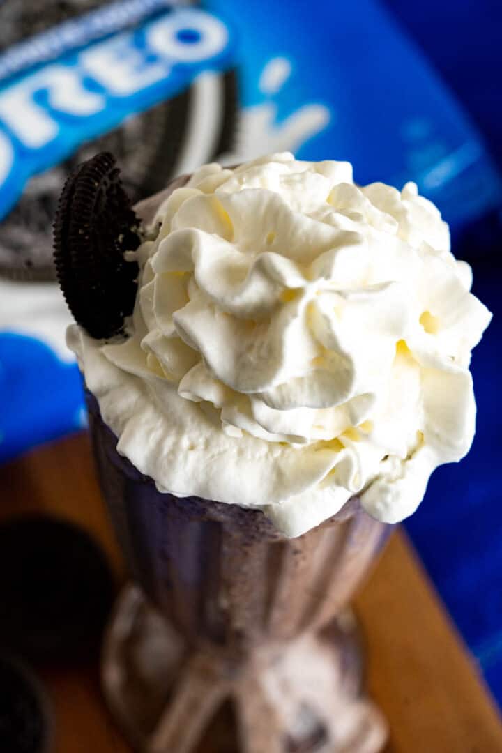 over the head shot of the oreo shake.