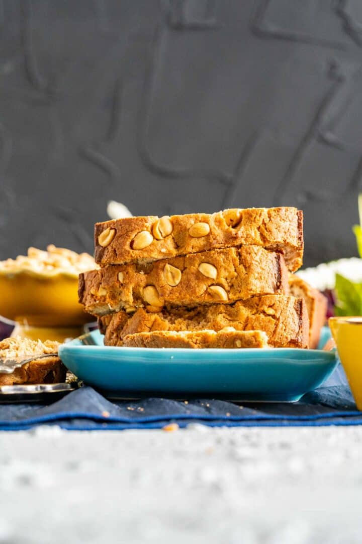 three slices of peanut butter slices on the plate.