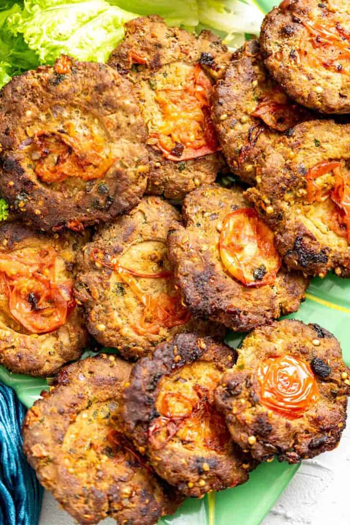 close shot of kababs showing the texture.