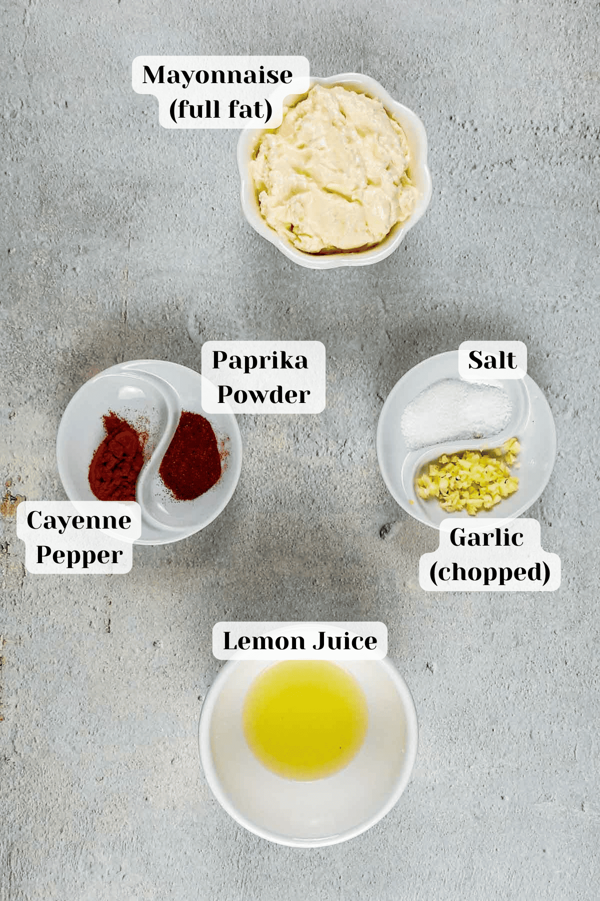 Ingredients for peri peri mayonnaise on the table.