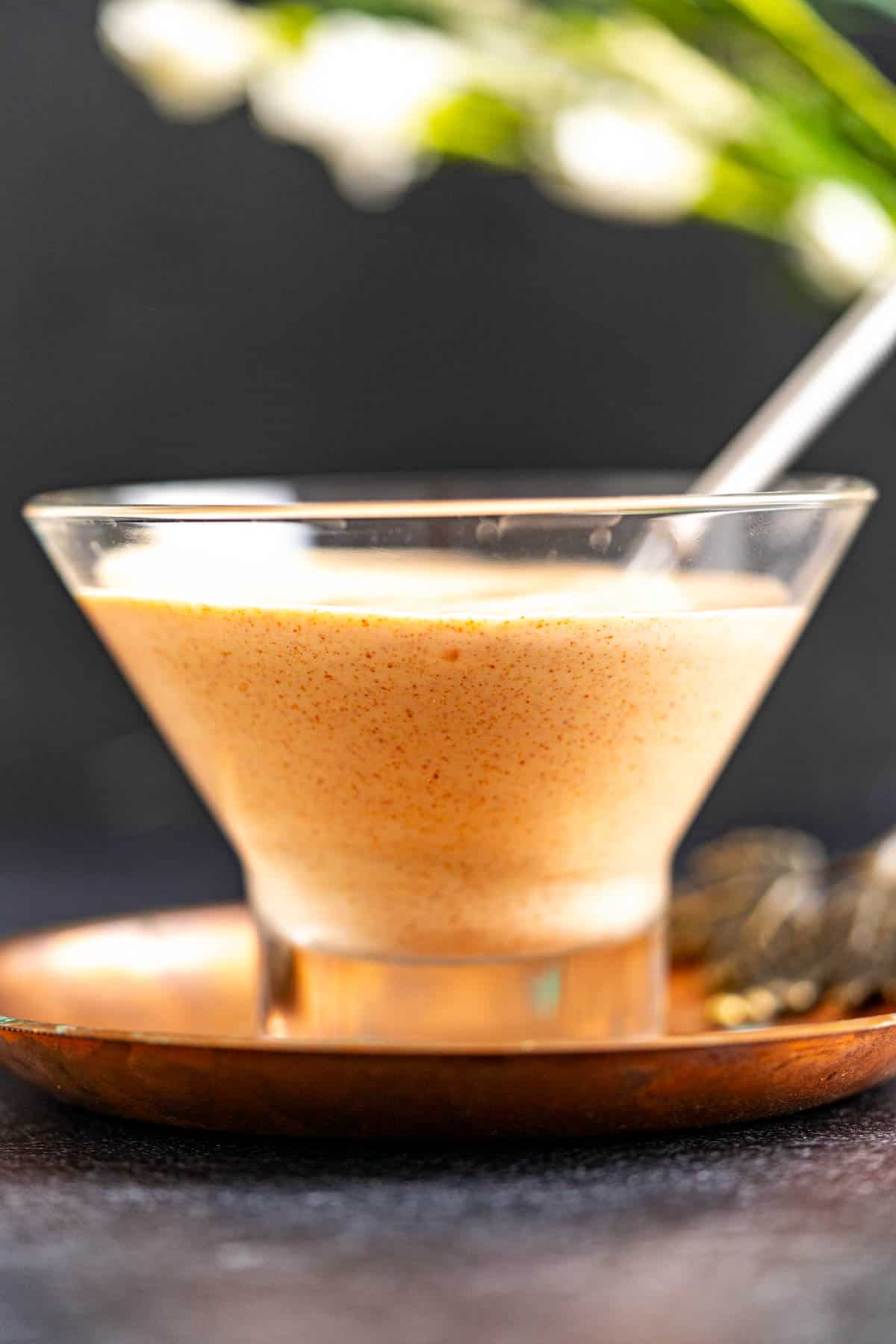 Peri peri mayonnaise in a transparent bowl.