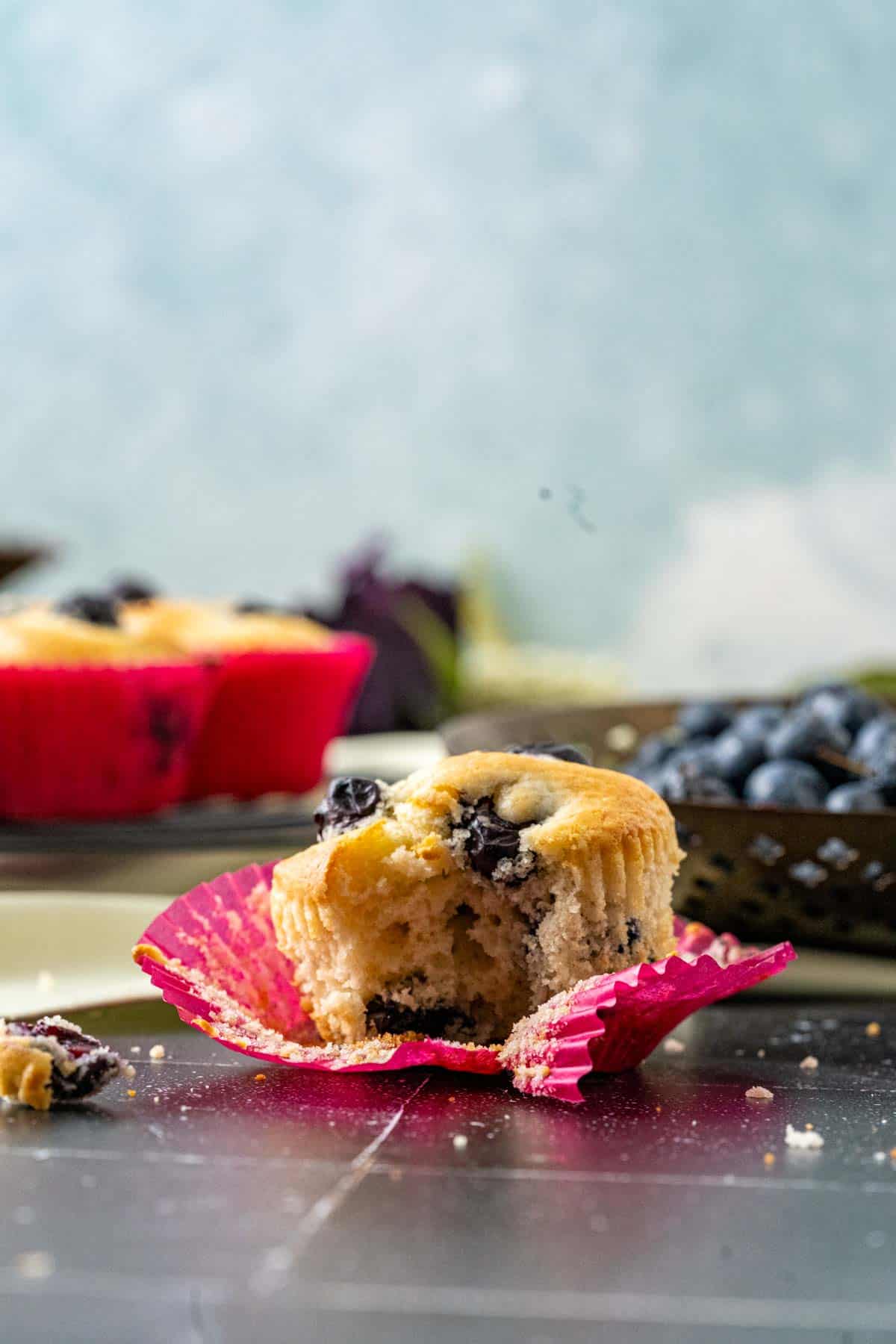 close shot of a muffin sitting on the table.