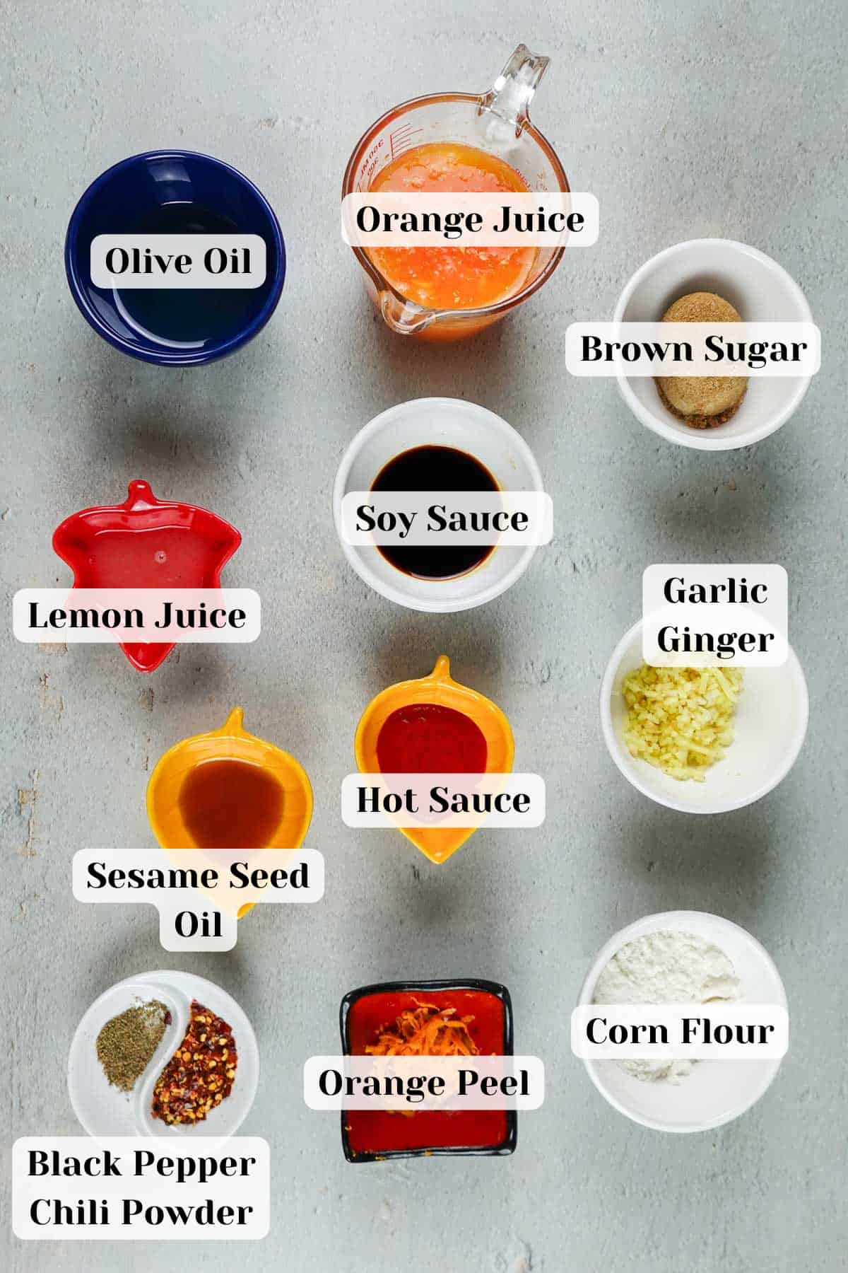 Ingredients for orange sauce.