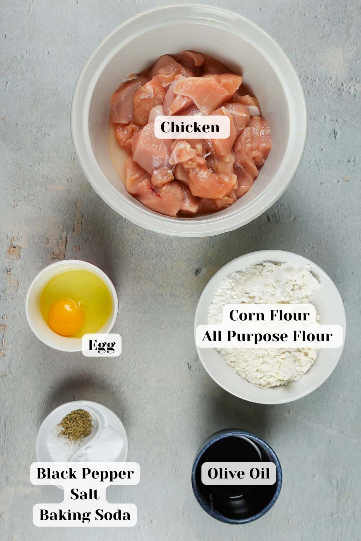 Ingredients for fried chicken.