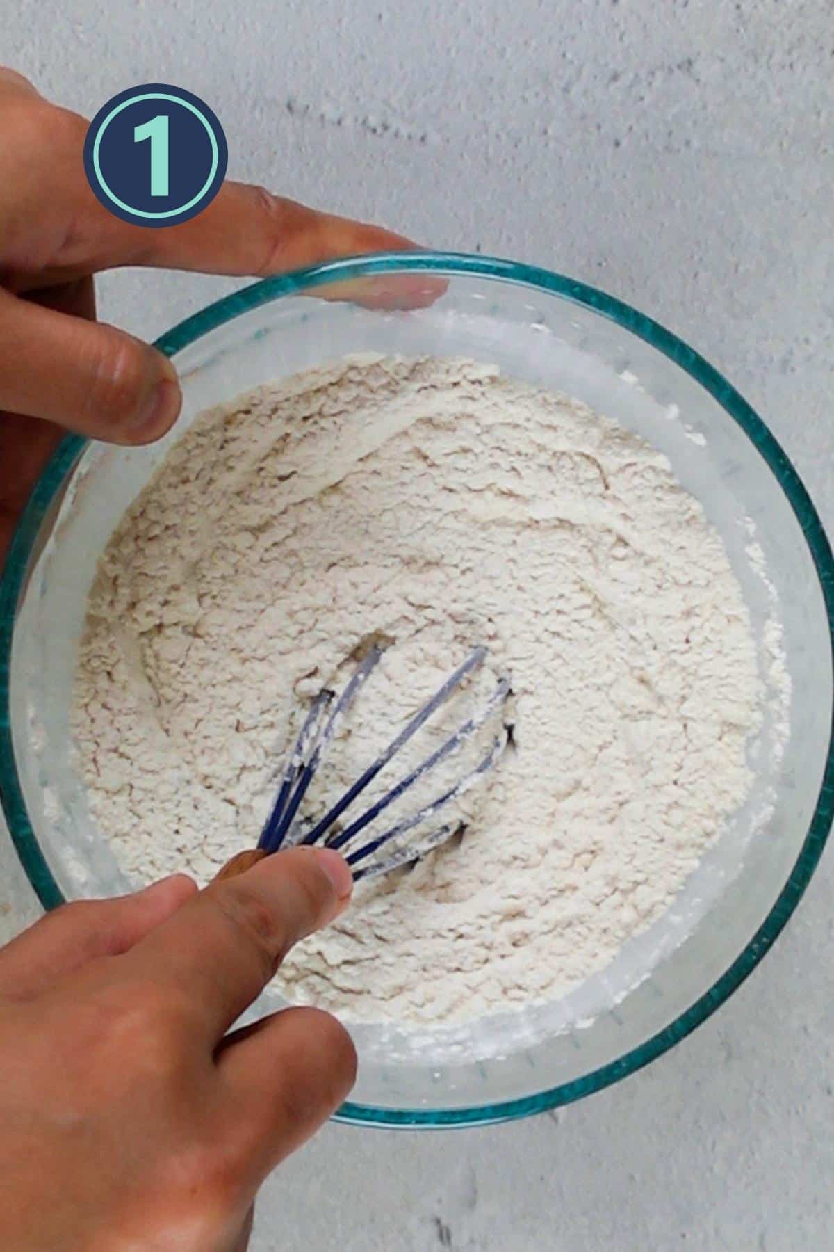 whisking the dry ingredients together in a medium sized bowl.