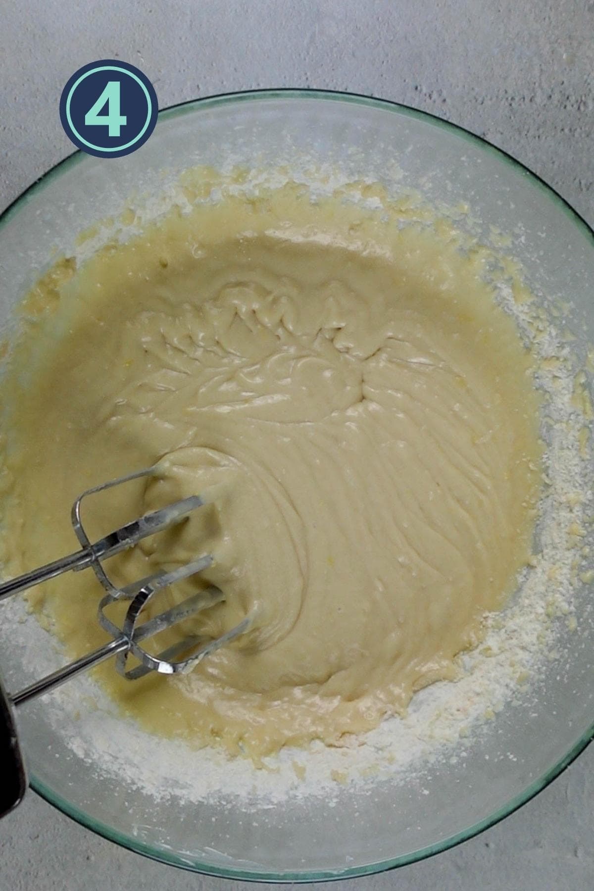 beating the dry ingredients into the wet ingredients.