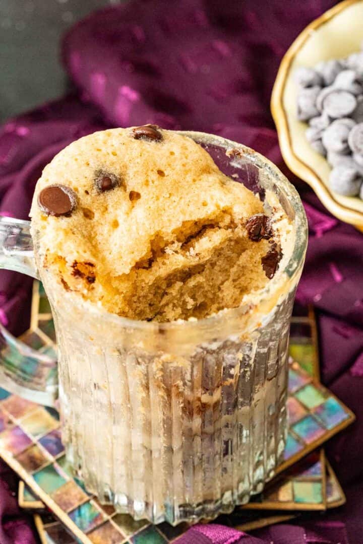 texture of chocolate mug cake shown closely.